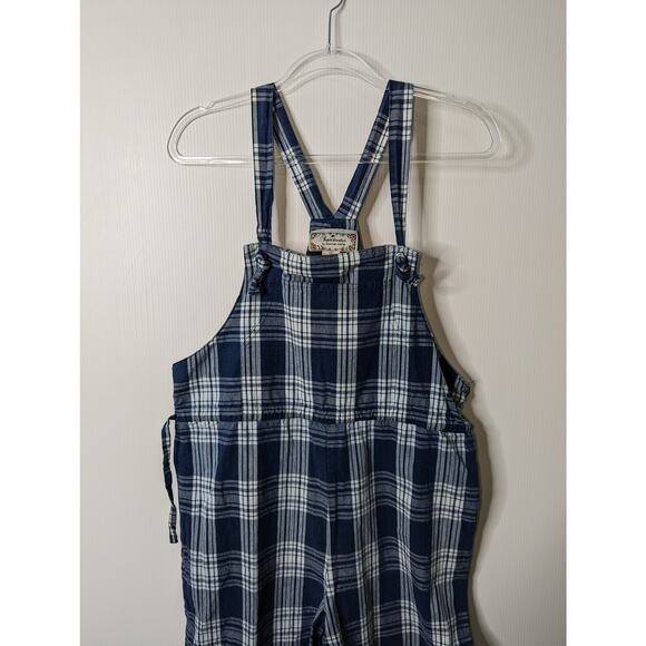 Vintage Sophisticates 90's Plaid Overalls Cotton Blue White Plaid Wide Leg Sz S - Picture 4 of 9